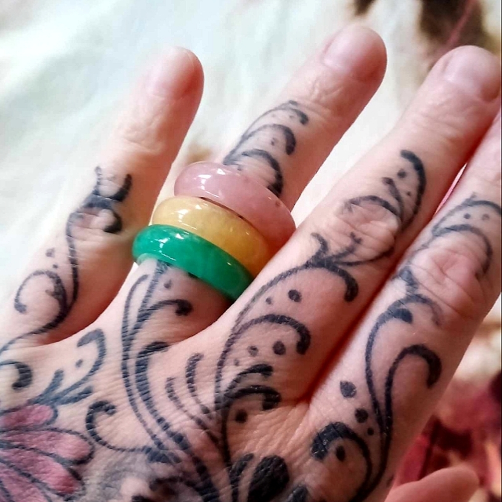 ❤ Vintage Jade Ring Set of Three Stacking Rings sz 7